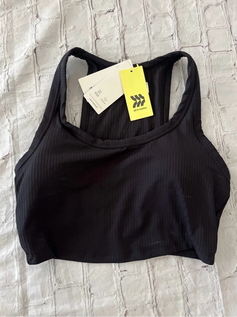 All In Motion Sports Bra Womens Medium Black Ribbed Racerback Gym Workout Yoga